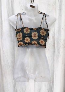 14158. Floral Crop Top with Tie Straps