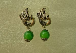 Peacock Design Earrings with Green Beads