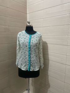 Chic White Printed Button-Up Top