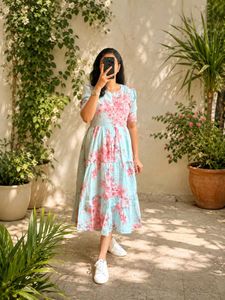 Blue Floral Tiered Midi Dress_All size available