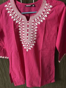 Pink Embroidered Kurti Top