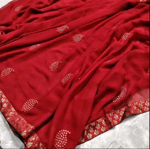 Vibrant Red Embroidered Saree