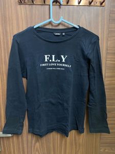 Black "F.L.Y" Graphic Long Sleeve Top