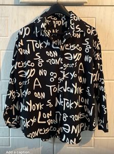 Black & White Graphic Print Button-Up Shirt