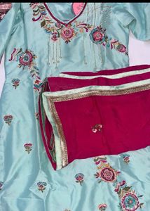 Teal Kurta Set with pink dupatta