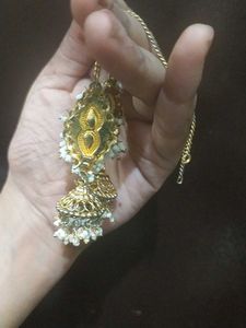 Elegant White Bead &amp; Gold Jhumka Earrings