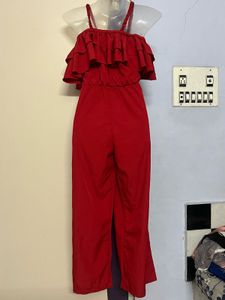 Red Off-Shoulder Ruffle jumpsuit