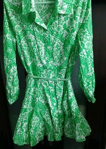 Zara Green Floral Print Shirt Dress - M/L Size