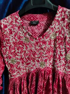 Pink Bandhani Embroidered Anarkali Kurti