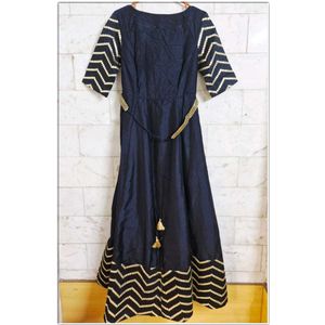 Black Gown with Faux Mirror Work and Embellished B