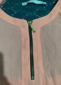Chic Peach Blouse with Zipper Detail
