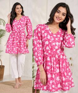 Floral Pink anaarkali short kurti