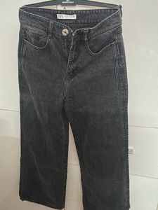 Zara Gray Wash Wide Leg Jeans