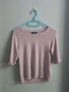 Mauve Heathered knitten cotton Slim-fit top.