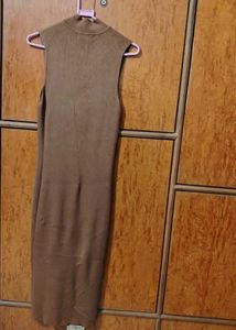 Brown Sleeveless Ribbed Knit Maxi Dress