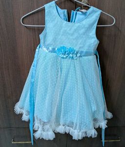 Baby Blue Party Dress with Flower Accent