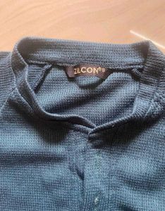 Teal Ribbed Cropped Henley Top