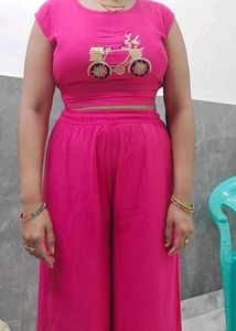 Stylish Pink Kurta Set with Bicycle Embroidery