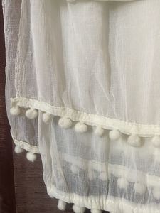 Sheer White Dupatta with Pom Poms