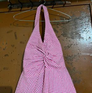 Chic Pink Gingham Halter Top