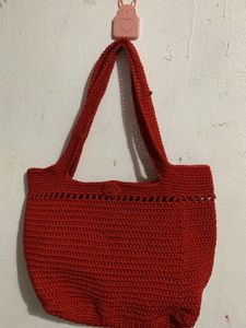 Chic Red Crochet Tote Bag