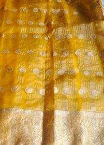 haldi function mango colour organza saree