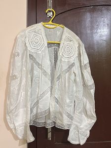 White Chikankari Embroidered shrug