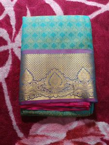 Beautiful Teal & Gold Silk Saree