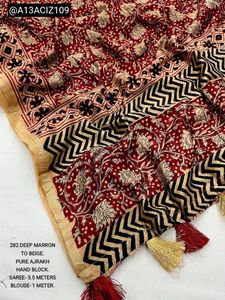 Elegant Ajrakh Printed Red Saree