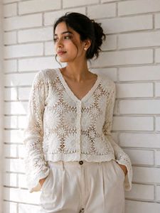 Crochet Knit V-Neck Cardigan