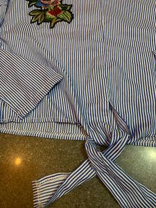Striped Tie-Front Top with Floral Embroidery