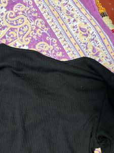 Black Ribbed Bell Sleeve Crop Top