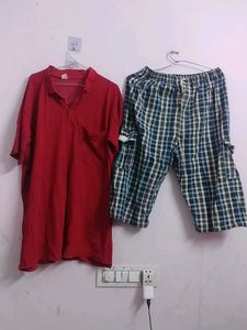 Men's Red Polo Shirt &amp; Plaid Shorts Set