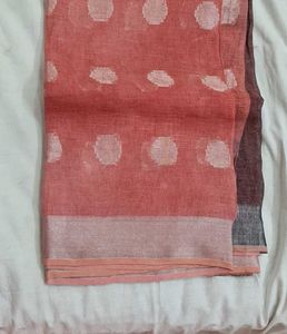 Elegant Peach Polka Dot Saree