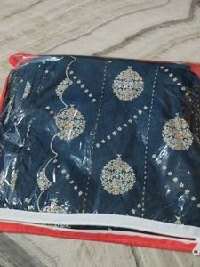 Designer Yellow Blouse with Blue Saree