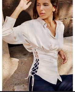 zara Lace-Up Satin Blouse shirt top