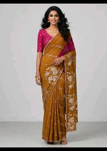 Designer Embellished Mustard Yellow Saree