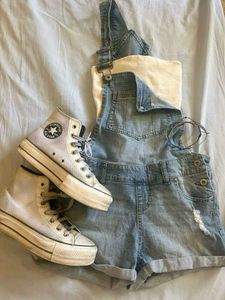 Light Wash Denim Overalls Shorts
