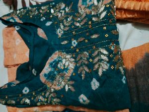 New bandhani Teal and Peach Kurta Set