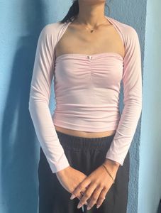 Cute Pink Cropped Top with Sleeves