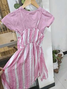Pink Striped Dress with Layered Top