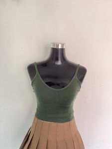 Green Ribbed Crop Tank Top