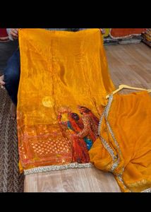 Vibrant Yellow suit  with Traditional Print