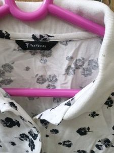 White Floral Print Polo T-Shirt