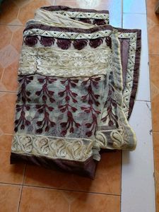Saree Brwon Golden Color Mix Net