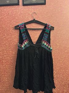 Boho Embroidered Black Dress