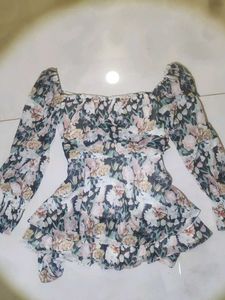 Floral Print Off-Shoulder Ruffled Dress