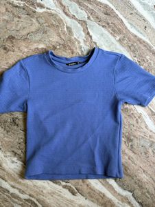 Purple Textured Crew Neck Top