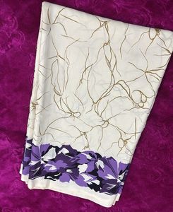 Floral Print sari - Purple &amp; White