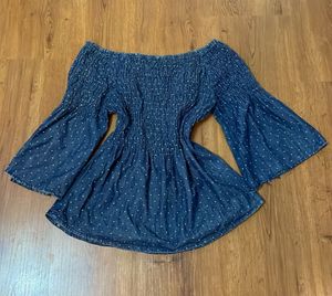 Off-Shoulder Smocked Bell Sleeve Top